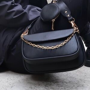 Stylish Black Handbag with Gold Chain 3 ways